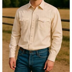Deadstock Wrangler Big Man Western Shirt 3X – Yellow Pinstripe – Made in...